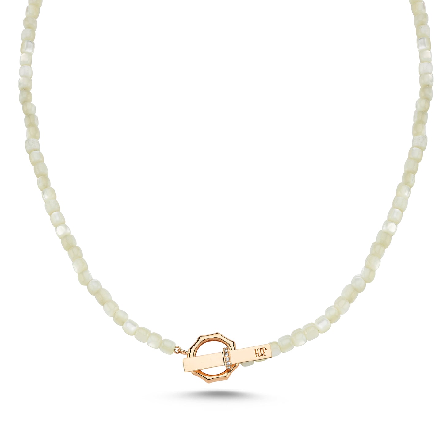 White Colorful Pearl Bead ECCE Brand Bar Necklace
