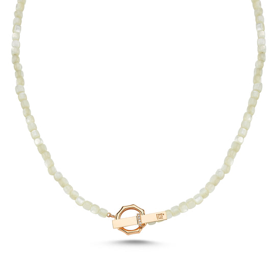 White Colorful Pearl Bead ECCE Brand Bar Necklace 